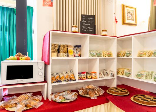 Gluten-free corner with packaged sweets and snacks.