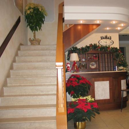 Reception decorated with plants and Christmas ornaments.