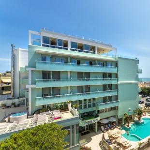 Modern hotel with pool near the beach.