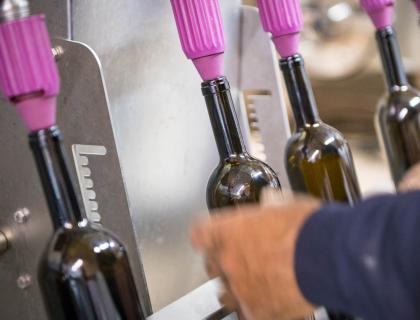 Bottiglie di vino riempite con cura, un'arte di precisione e passione.