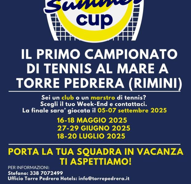 Torneo di tennis al mare a Torre Pedrera, Rimini, nel 2025.