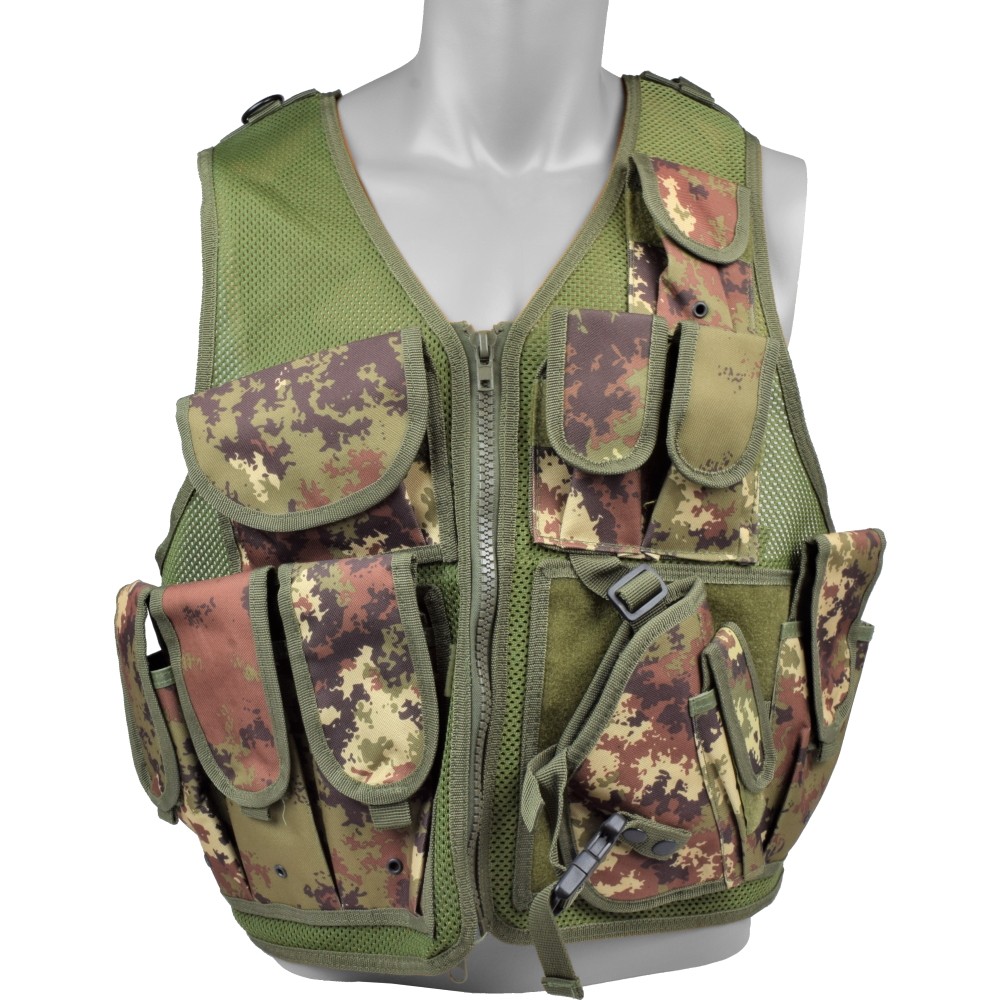 Vendita Gilet tattico vegetato con 10 tasche e fondina, vendita online Gilet  tattico vegetato con 10 tasche e fondina