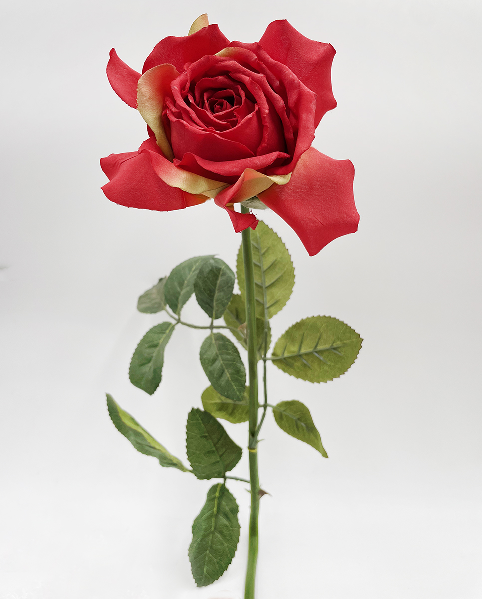Rosa Rossa Artificiale con Foglie