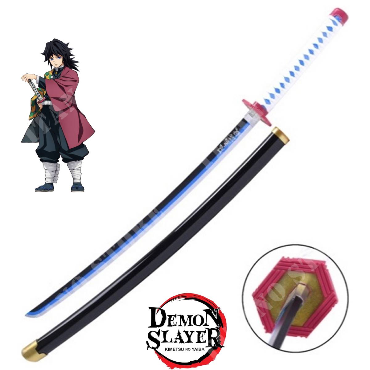 Katana de Zenitsu Agatsuma con hoja de madera de bambú Demon Slayer Kimetsu  no Yaiba zs653w > Espadas y mas