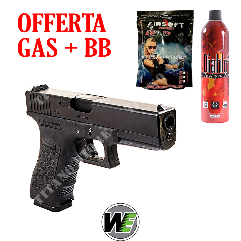 Kit pistola glock 17 + gas + pallini we (w057bkit): Pistole a gas