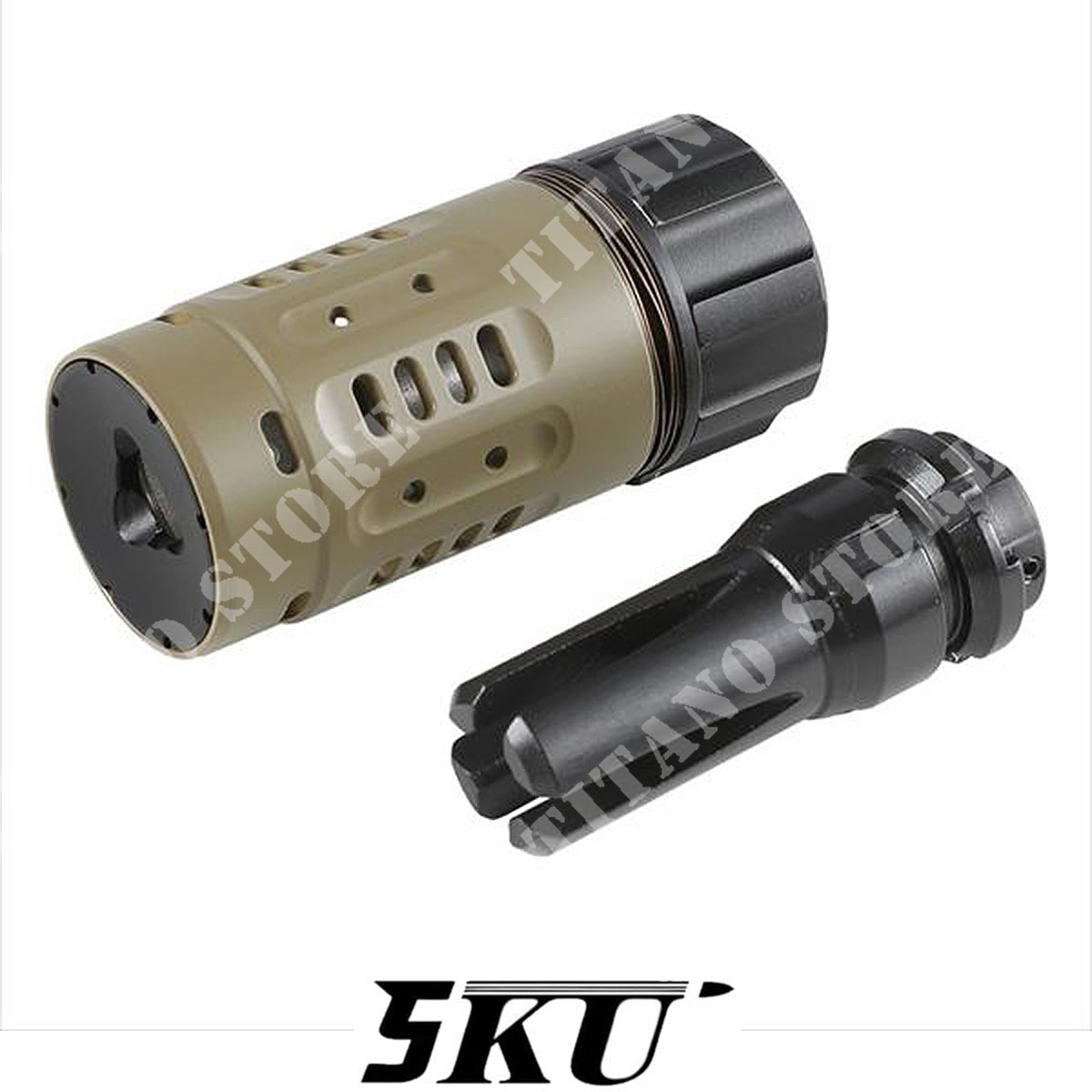 Silenziatore sandman con spegni fiamma 14mm- tan 5ku (5ku-349-t):  Silenziatori / tracer per Softair