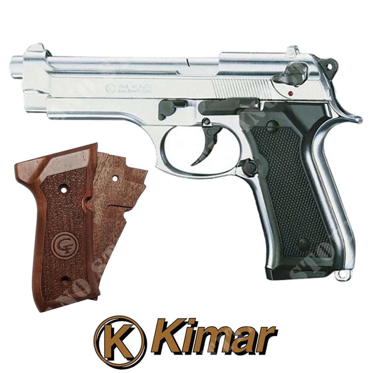 Blank pistol cal.8mm mod.92 chrome - wood grip kit - kimar (160-109): Blank  guns - kimar for Softair