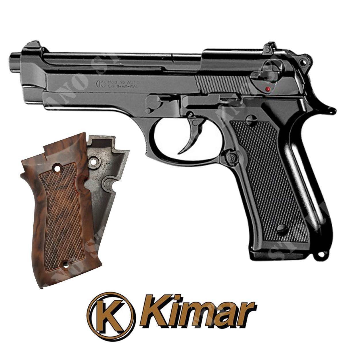 Blank pistol cal.8mm mod.92 black - briar grips kit - kimar (160-111):  Blank guns - kimar for Softair