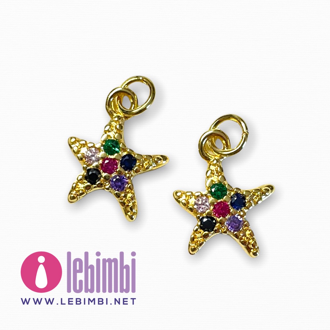 Charm bacchetta magica, ottone e zirconi, placcatura oro 18k