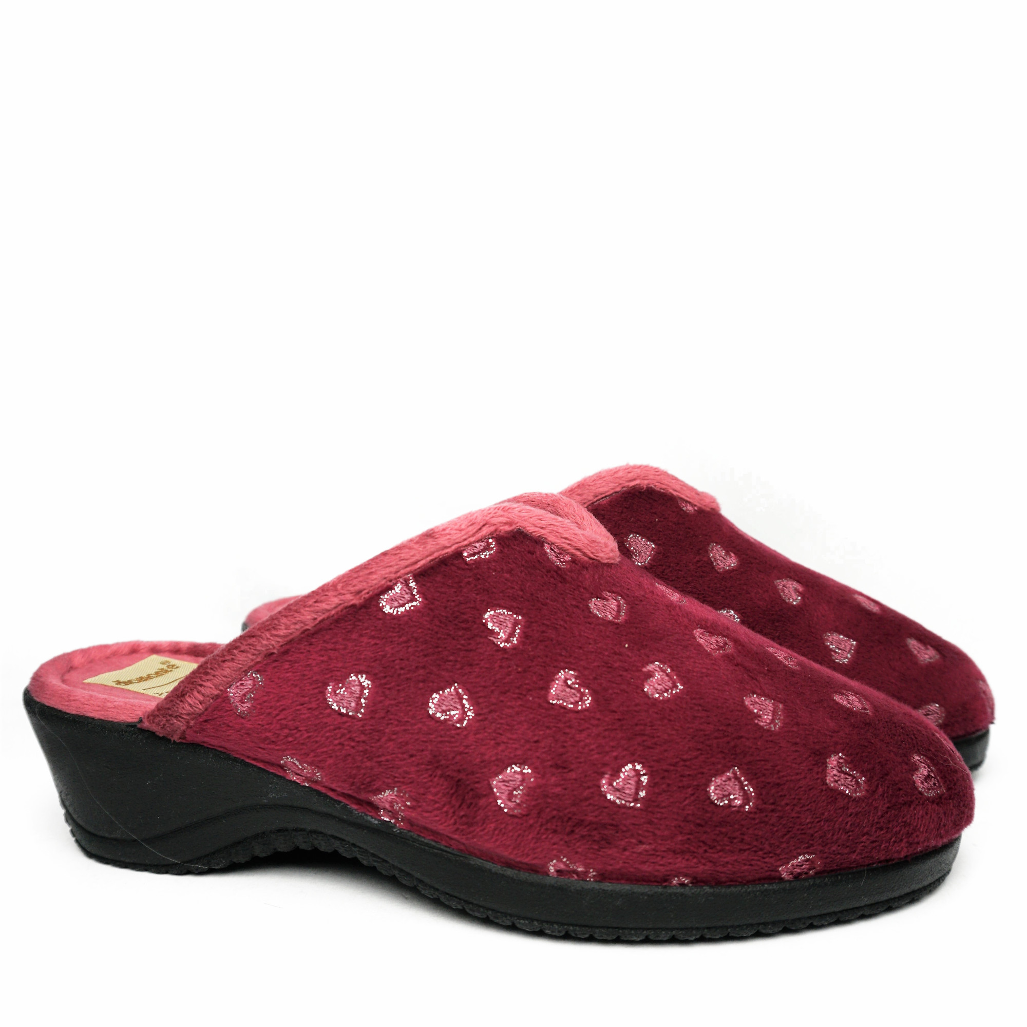 DIAMANTE CHAUSSONS EN MICROFIBRE BORDEAUX DOUX AVEC CŒURS