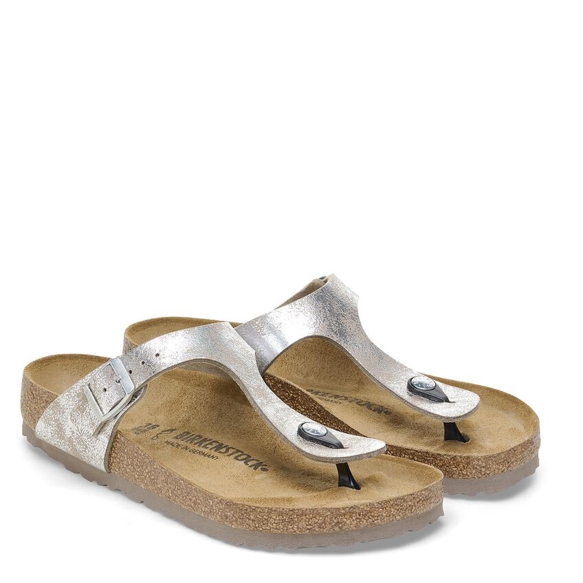 BIRKENSTOCK GIZEH WASHED METALLIC SILVER REGULAR/WIDE WIDTH