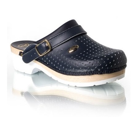 SCHOLL SUPERCOMFORT WOOD CLOGS BLUE 