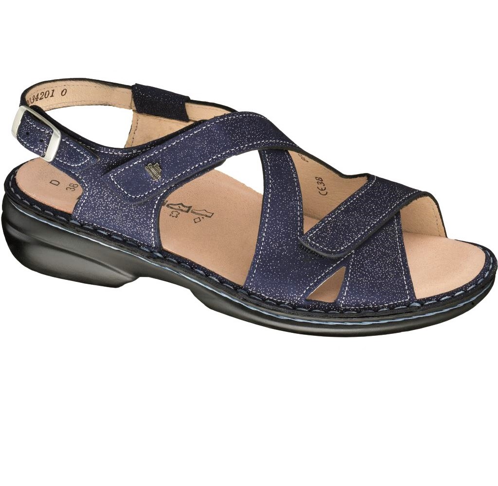 FINN COMFORT WOMEN'S SANDALS STRAPS LEAWOOD-S BEIGE-BLUE GLITTER-BLUE ...