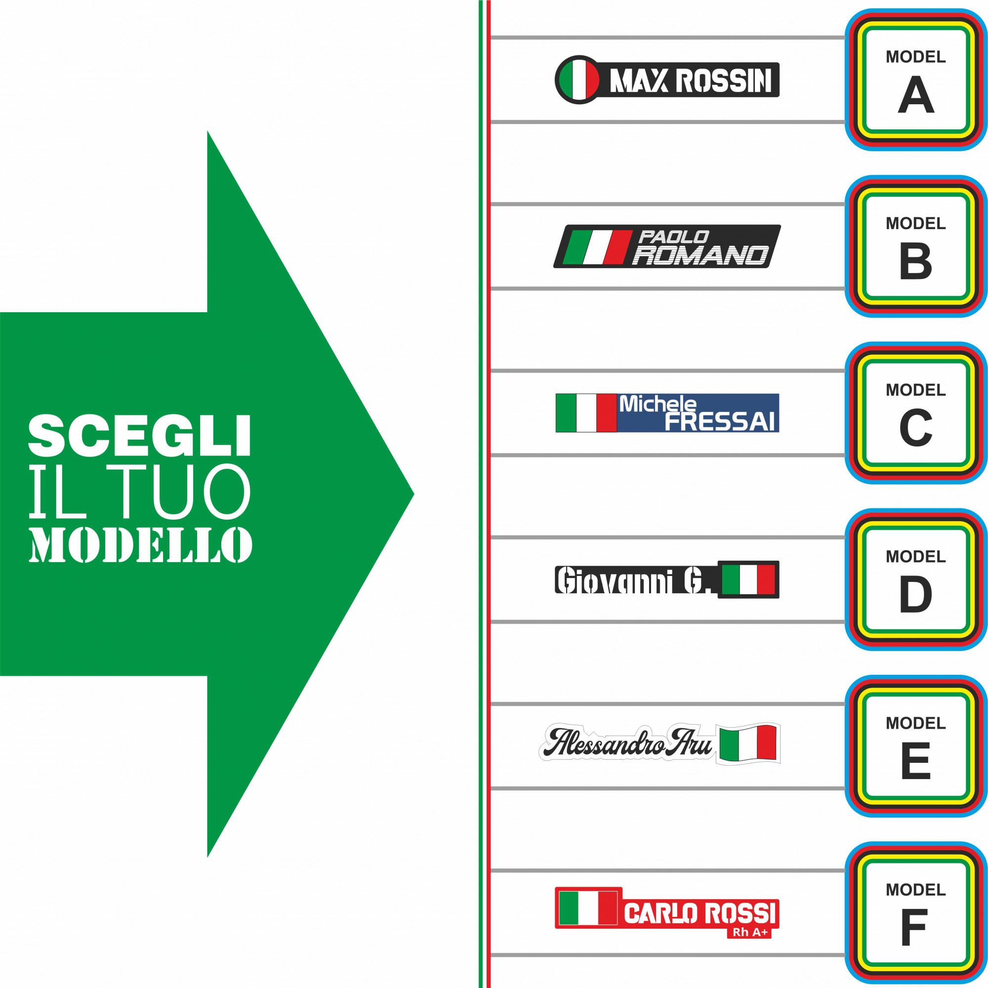 4 adesivi BICI: 2 NOME PERSONALIZZATO + 2 BANDIERA ITALIA stickers bike  adesivo