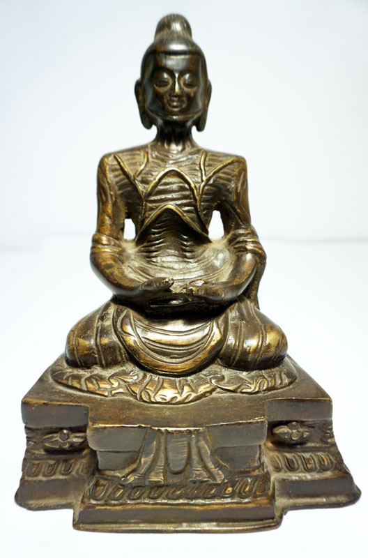 Statua di Buddha in meditazione Oro-Bianco in resina altezza 15 cm